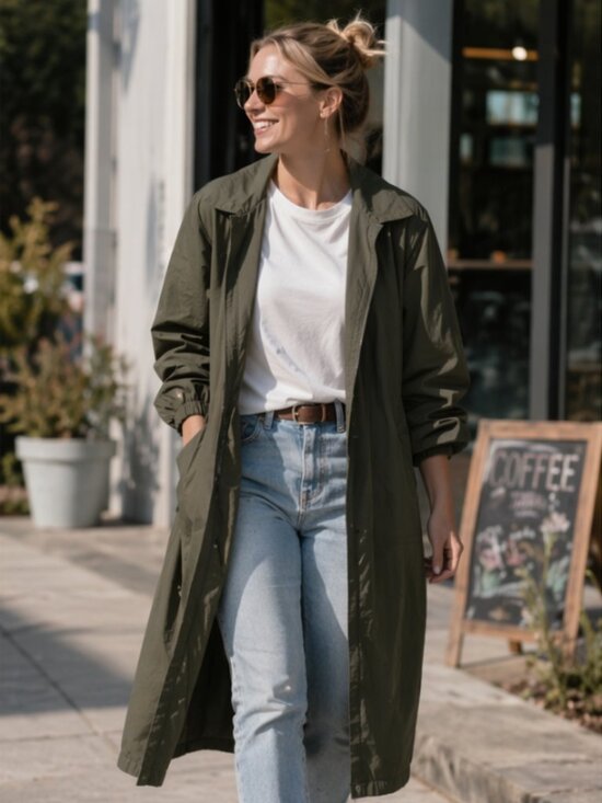 RuiJingXin Jackets & Blazers - Olive Green Lightweight Raglan Trench Coat Oversized XL